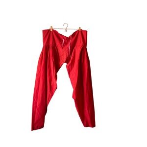 Red Cotton Salwar Patiala Harem Pants Pleated Drawstring Ethnic Trousers Womens